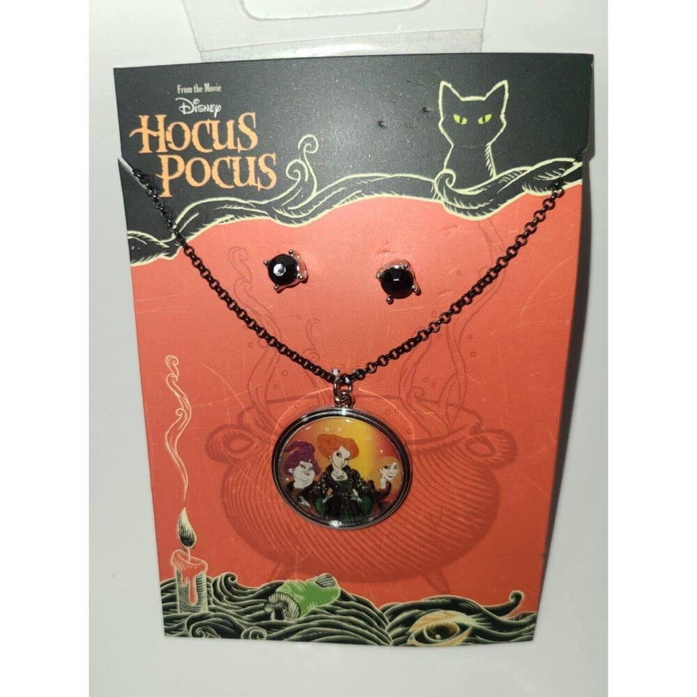 Disney Hocus Pocus Jewelry Set 16" Necklace & Earrings Sanderson Sisters NEW